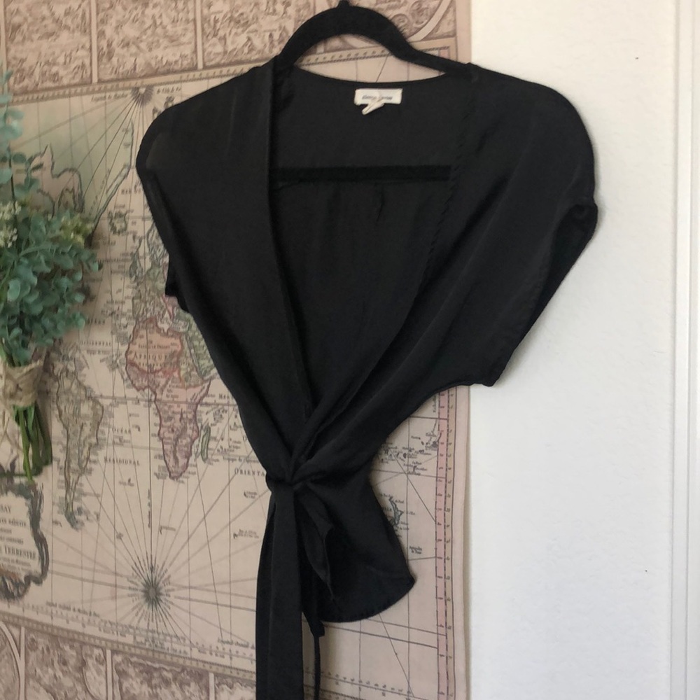 black silk tie blouse
